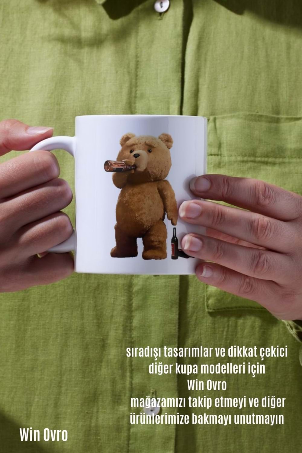 Win Ovro Premium Beyaz Porselen Hediye Çift Yön Baskılı Kupa Bardak - Ayı Teddy Bear 02