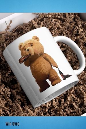 Win Ovro Premium Beyaz Porselen Hediye Çift Yön Baskılı Kupa Bardak - Ayı Teddy Bear 02