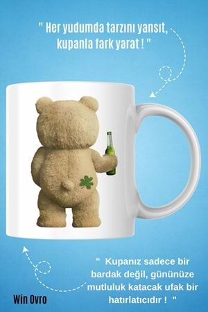 Win Ovro Premium Beyaz Porselen Hediye Çift Yön Baskılı Kupa Bardak - Ayı Teddy Bear 04