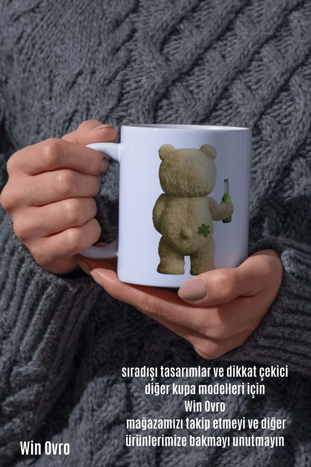 Win Ovro Premium Beyaz Porselen Hediye Çift Yön Baskılı Kupa Bardak - Ayı Teddy Bear 04