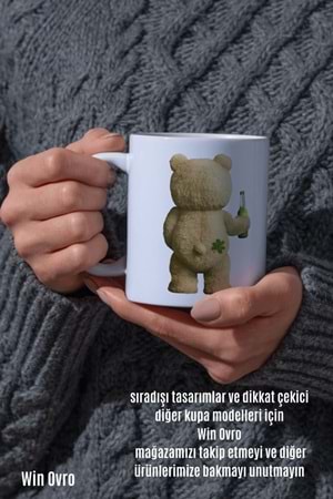 Win Ovro Premium Beyaz Porselen Hediye Çift Yön Baskılı Kupa Bardak - Ayı Teddy Bear 04