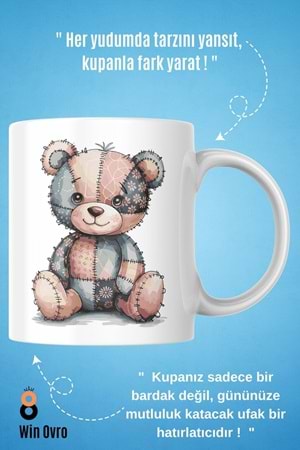 Win Ovro Premium Beyaz Porselen Hediye Çift Yön Baskılı Kupa Bardak - Ayı Teddy Bear 05