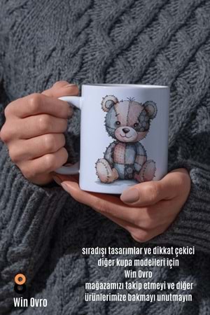 Win Ovro Premium Beyaz Porselen Hediye Çift Yön Baskılı Kupa Bardak - Ayı Teddy Bear 05