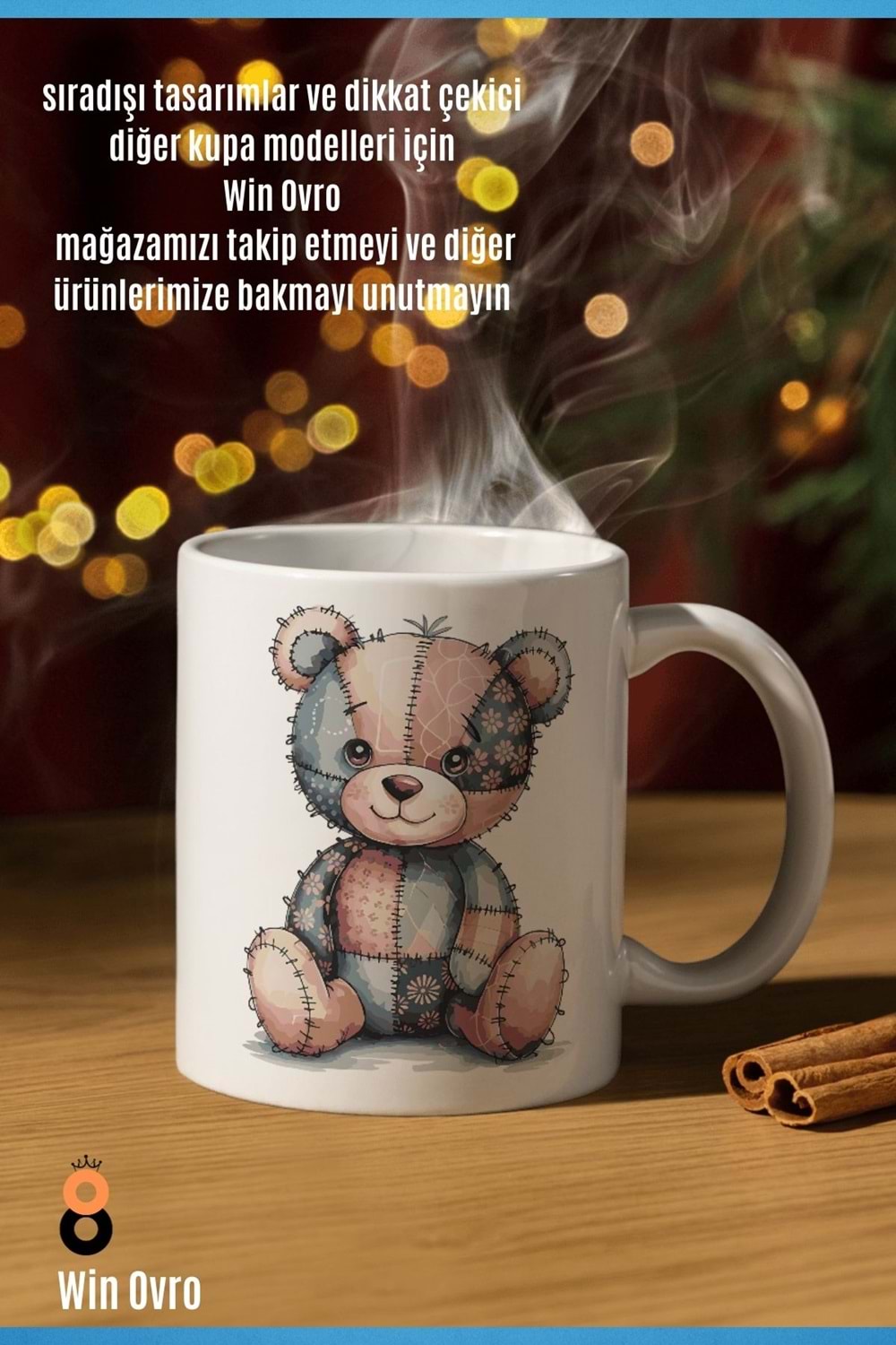 Win Ovro Premium Beyaz Porselen Hediye Çift Yön Baskılı Kupa Bardak - Ayı Teddy Bear 05