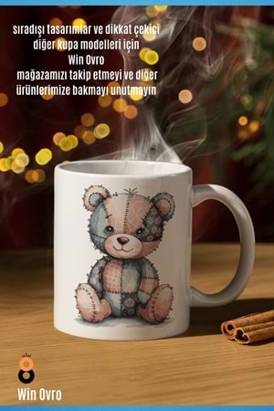 Win Ovro Premium Beyaz Porselen Hediye Çift Yön Baskılı Kupa Bardak - Ayı Teddy Bear 05