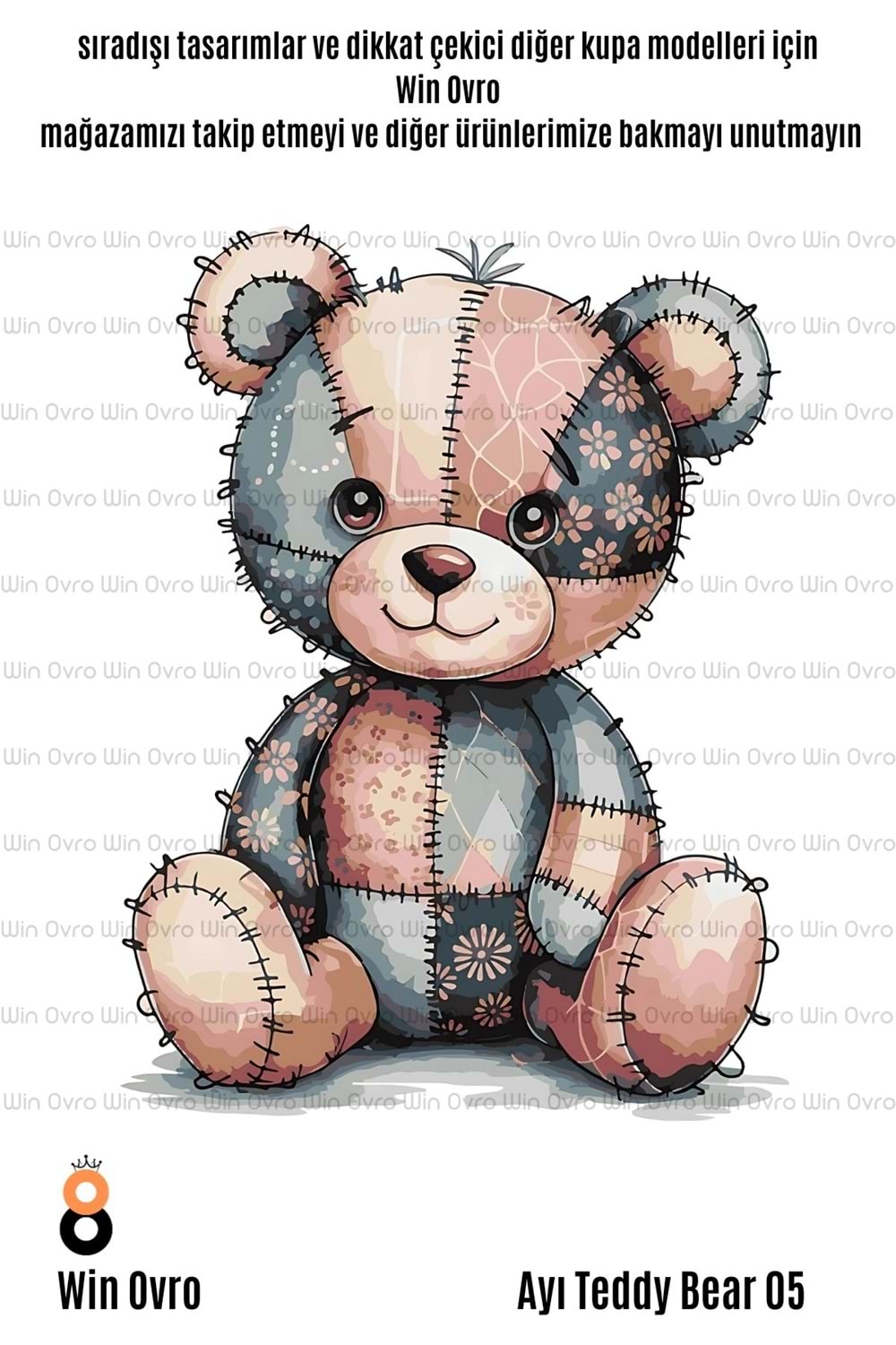 Win Ovro Premium Beyaz Porselen Hediye Çift Yön Baskılı Kupa Bardak - Ayı Teddy Bear 05