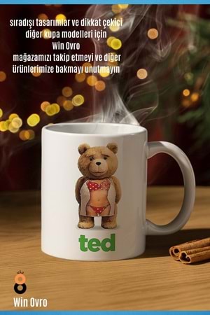 Win Ovro Premium Beyaz Porselen Hediye Çift Yön Baskılı Kupa Bardak - Ayı Teddy Bear 06