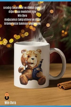 Win Ovro Premium Beyaz Porselen Hediye Çift Yön Baskılı Kupa Bardak - Ayı Teddy Bear 07