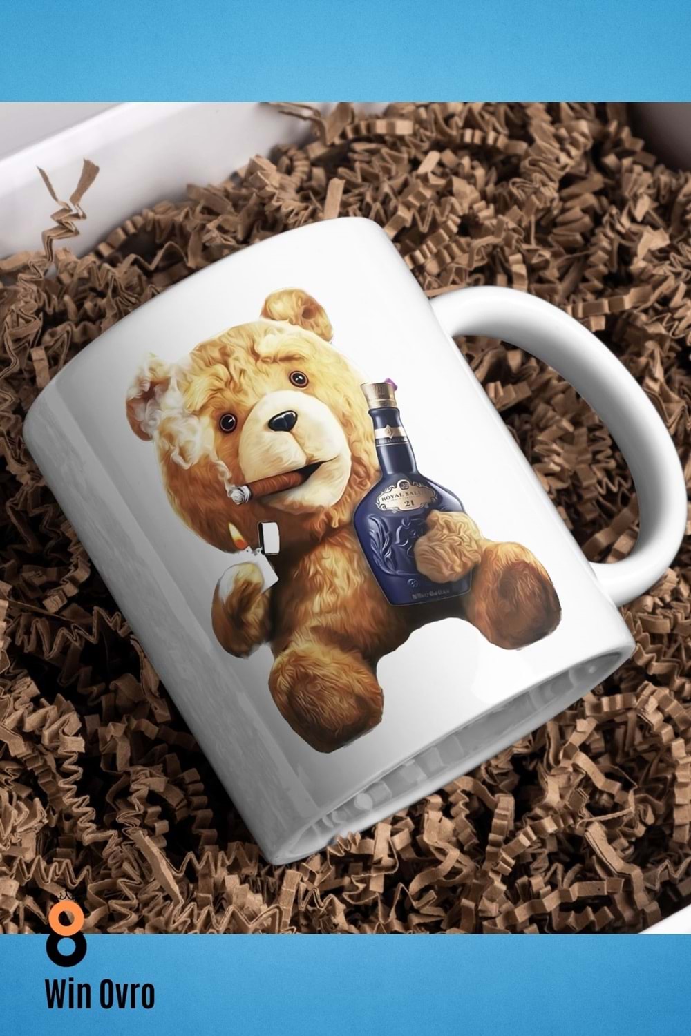 Win Ovro Premium Beyaz Porselen Hediye Çift Yön Baskılı Kupa Bardak - Ayı Teddy Bear 07