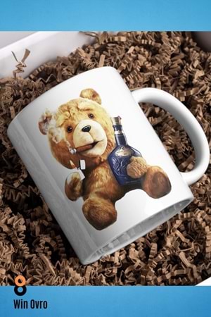 Win Ovro Premium Beyaz Porselen Hediye Çift Yön Baskılı Kupa Bardak - Ayı Teddy Bear 07