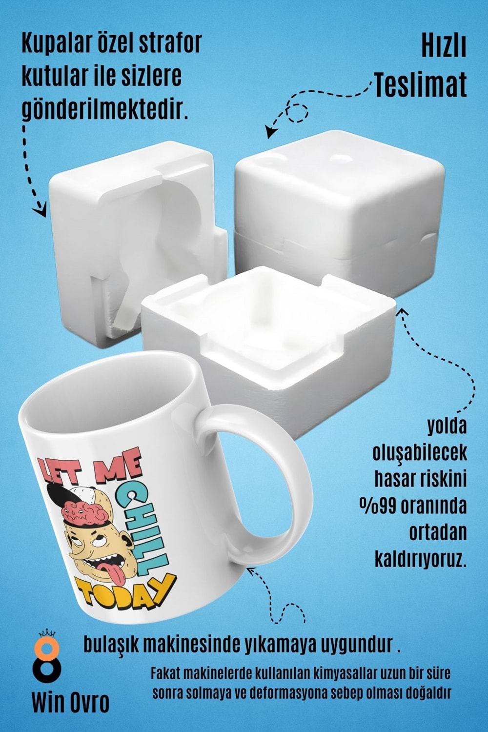 Win Ovro Premium Beyaz Porselen Hediye Çift Yön Baskılı Kupa Bardak - Let Me Chill Today