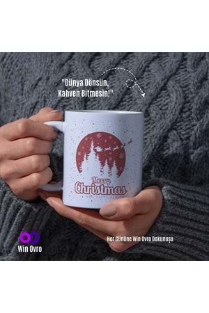Win Ovro Premium Beyaz Porselen Hediye Çift Yön Baskılı Kupa Bardak - Merry Christmas Happy New