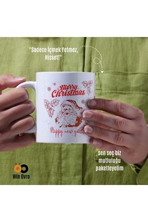 Win Ovro Premium Beyaz Porselen Hediye Çift Yön Baskılı Kupa Bardak - Merry Christmas Happy New 3