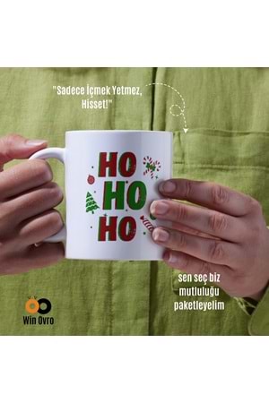 Win Ovro Premium Beyaz Porselen Hediye Çift Yön Baskılı Kupa Bardak - Ho Ho Ho Christmas