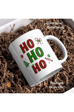 Win Ovro Premium Beyaz Porselen Hediye Çift Yön Baskılı Kupa Bardak - Ho Ho Ho Christmas