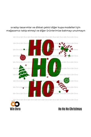 Win Ovro Premium Beyaz Porselen Hediye Çift Yön Baskılı Kupa Bardak - Ho Ho Ho Christmas