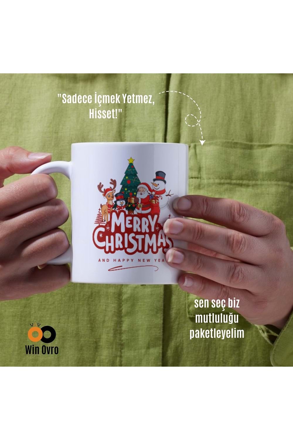 Win Ovro Premium Beyaz Porselen Hediye Çift Yön Baskılı Kupa Bardak - Merry Christmas Happy New 4