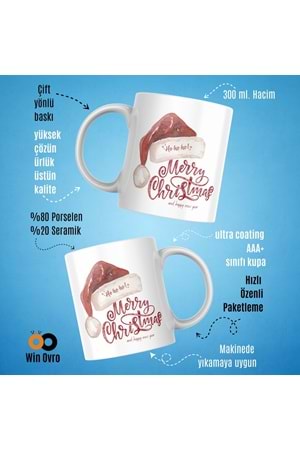 Win Ovro Premium Beyaz Porselen Hediye Çift Yön Baskılı Kupa Bardak - Merry Christmas Happy New 5