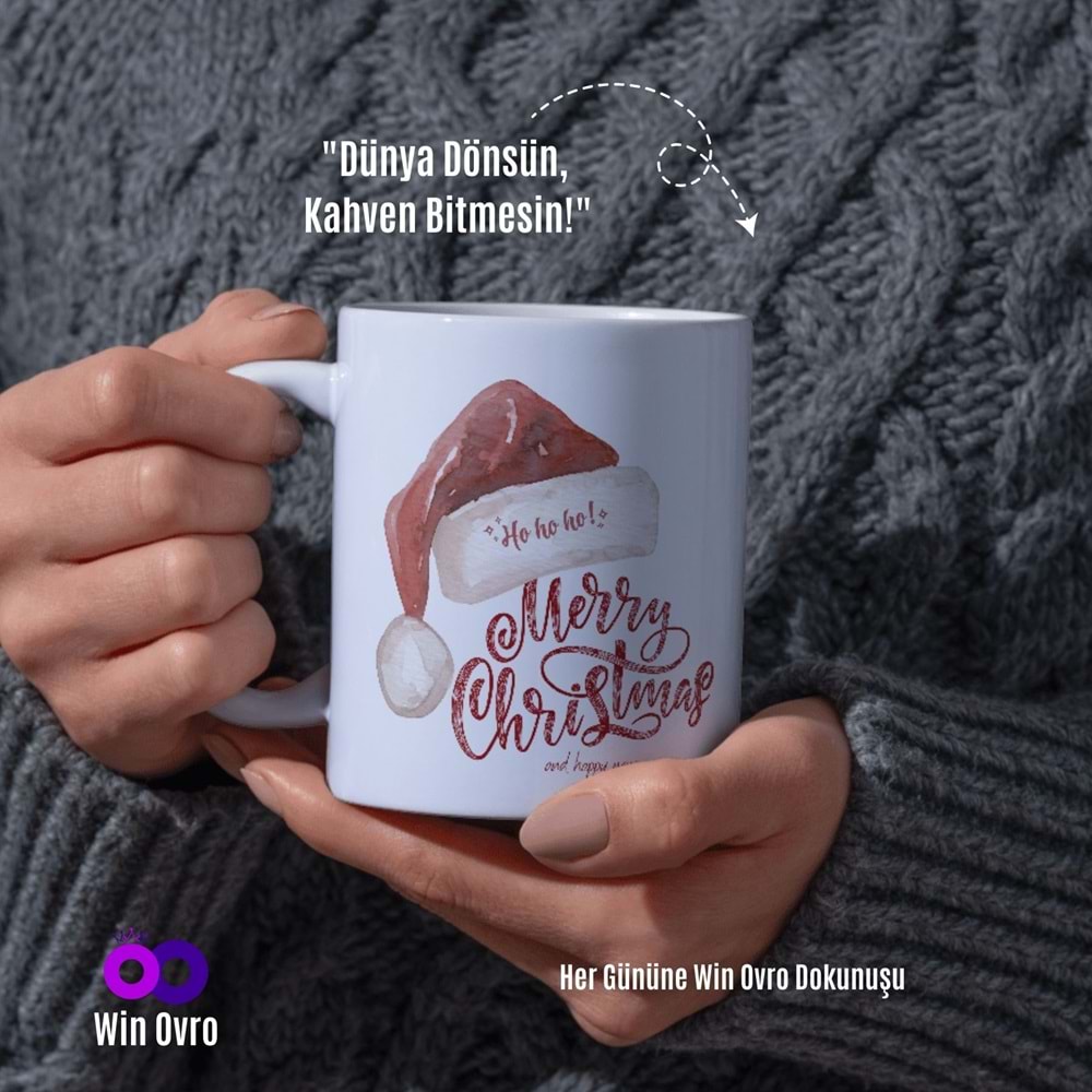 Win Ovro Premium Beyaz Porselen Hediye Çift Yön Baskılı Kupa Bardak - Merry Christmas Happy New 5