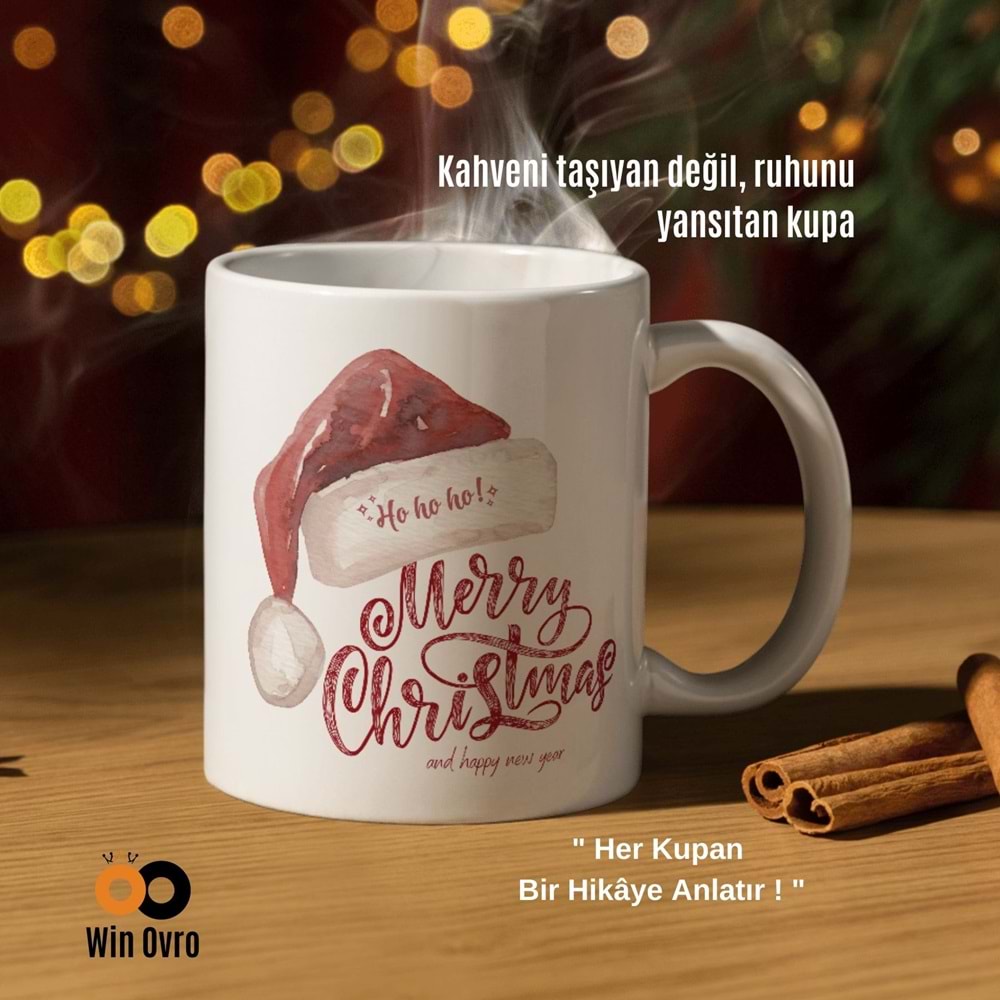 Win Ovro Premium Beyaz Porselen Hediye Çift Yön Baskılı Kupa Bardak - Merry Christmas Happy New 5