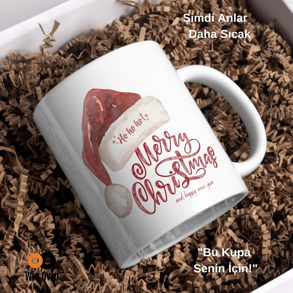 Win Ovro Premium Beyaz Porselen Hediye Çift Yön Baskılı Kupa Bardak - Merry Christmas Happy New 5