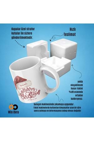 Win Ovro Premium Beyaz Porselen Hediye Çift Yön Baskılı Kupa Bardak - Merry Christmas Happy New 5