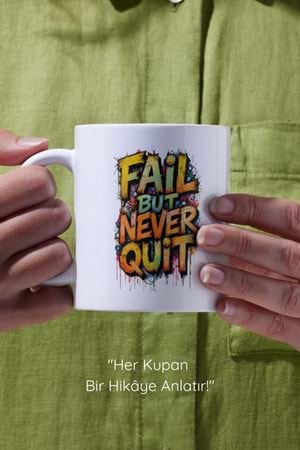 Win Ovro Premium Beyaz Porselen Hediye Çift Yön Baskılı Kupa Bardak - Başarısız ol ama asla pes etme