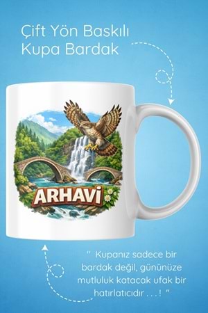 Win Ovro Premium Beyaz Porselen Hediye Çift Yön Baskılı Kupa Bardak - Arhavi 2