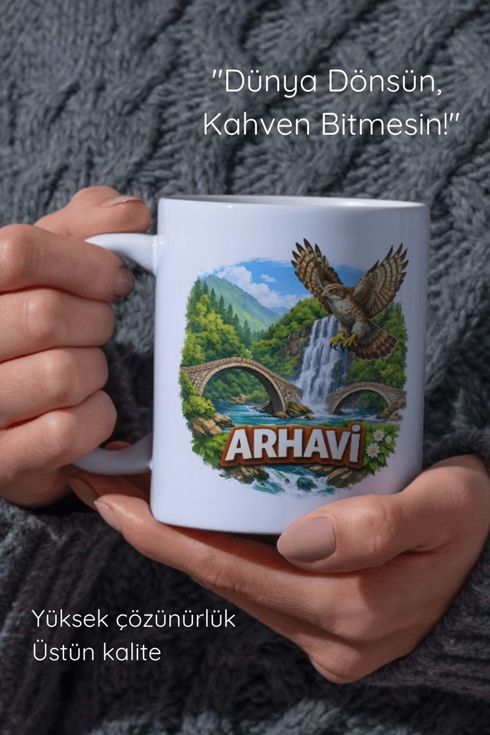 Win Ovro Premium Beyaz Porselen Hediye Çift Yön Baskılı Kupa Bardak - Arhavi 2