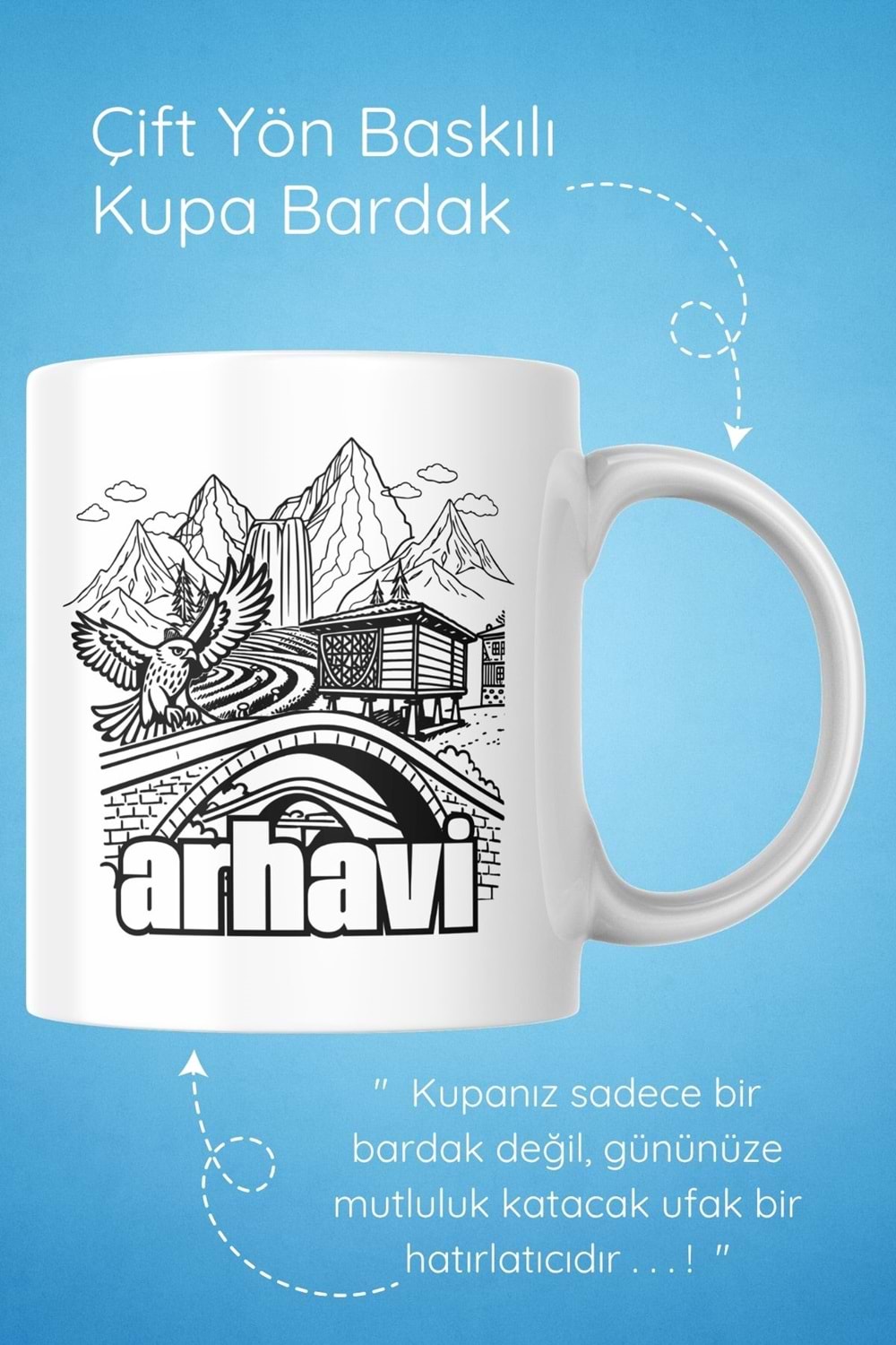 Win Ovro Premium Beyaz Porselen Hediye Çift Yön Baskılı Kupa Bardak - Arhavi 3