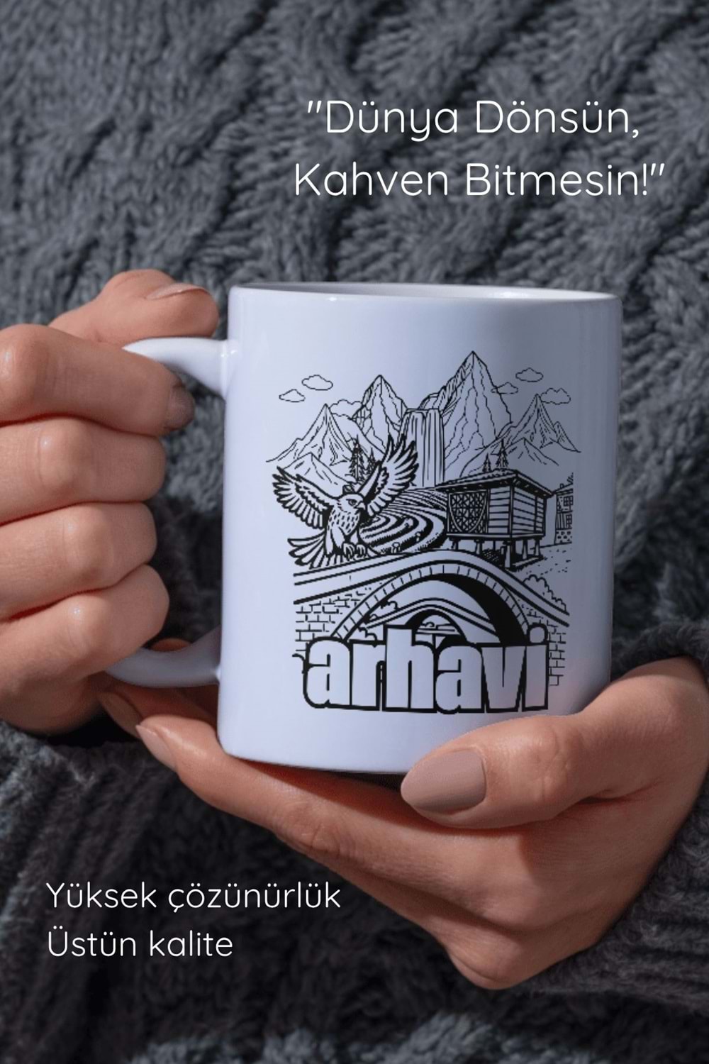 Win Ovro Premium Beyaz Porselen Hediye Çift Yön Baskılı Kupa Bardak - Arhavi 3