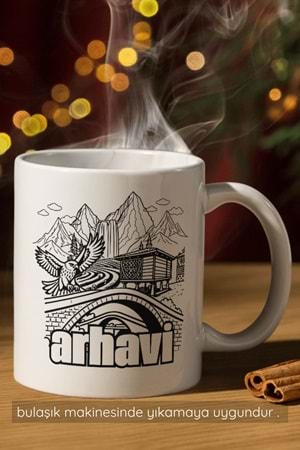 Win Ovro Premium Beyaz Porselen Hediye Çift Yön Baskılı Kupa Bardak - Arhavi 3